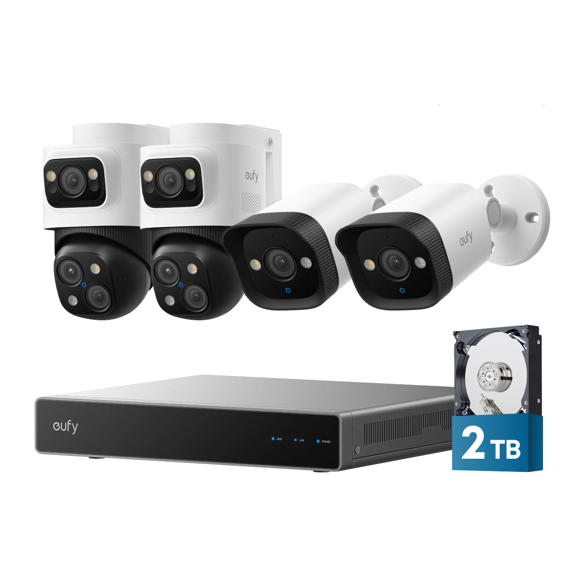 eufy NVR Security System S4 White (8 Channels NVR with 2 PoE Bullet-PTZ Cam and 2 PoE Bullet Cam)