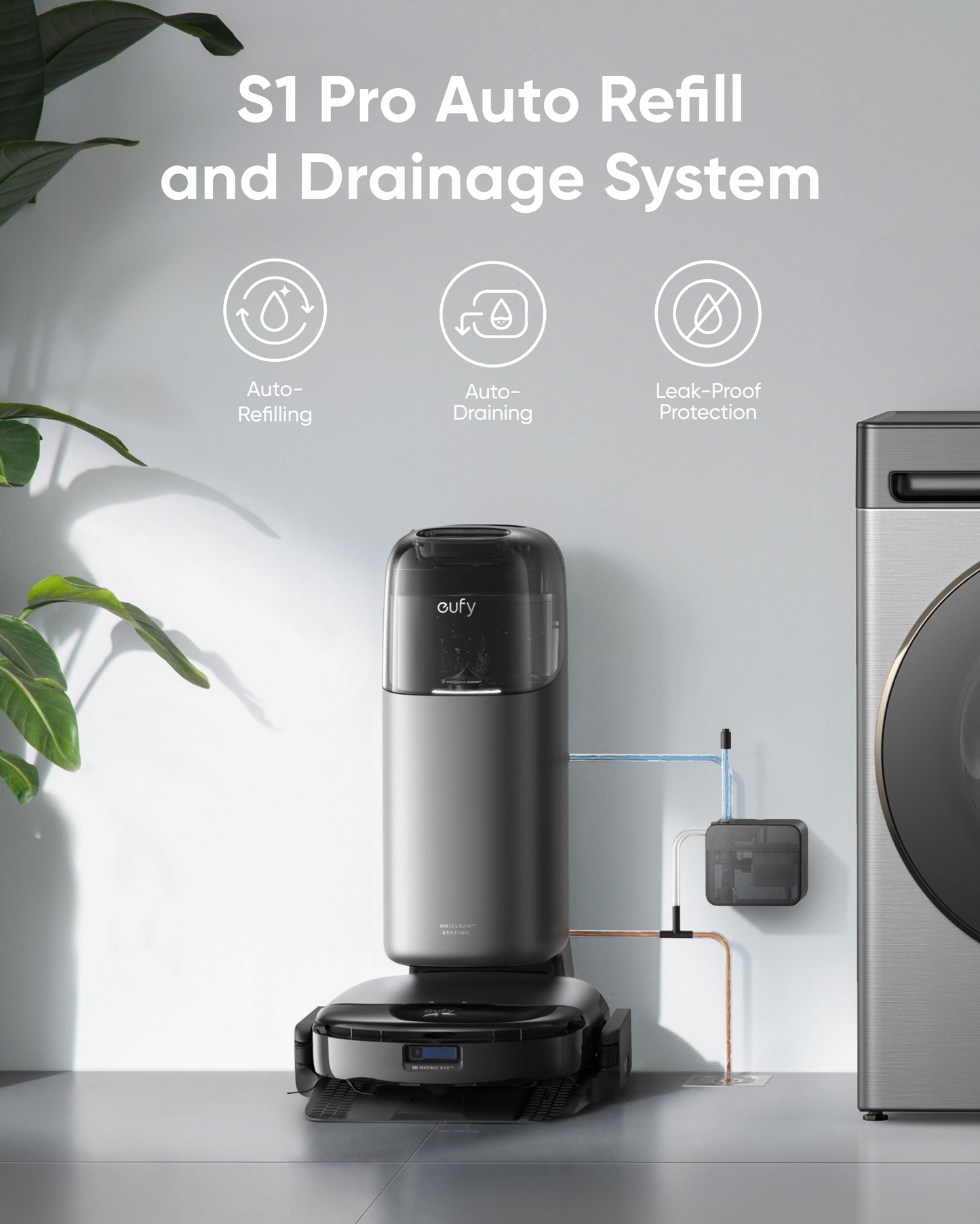 eufy Accessory-Auto Water Refill and Drainage System, Auto-Refill and Drain Module, Compatible S1 Pro Hydrojet